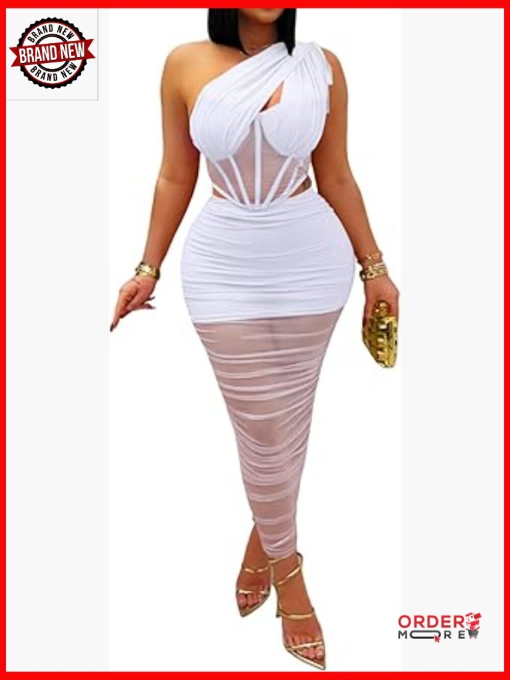 2 Piece Mesh Patchwork Corset Bodycon Ruched Long Dress Set Club Night Out